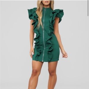 Fashion Nova green ruffle dress - size m